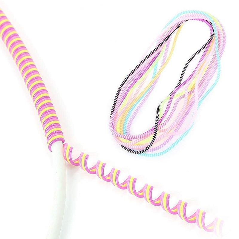 Redclip Ultimate Cable Protector | Spiral Triple Colour 1.5 Meter / 150 cm | Plastic Cord Wire Charger Winder for iPhone and Android Charging Cables (Pink White) - Image 1