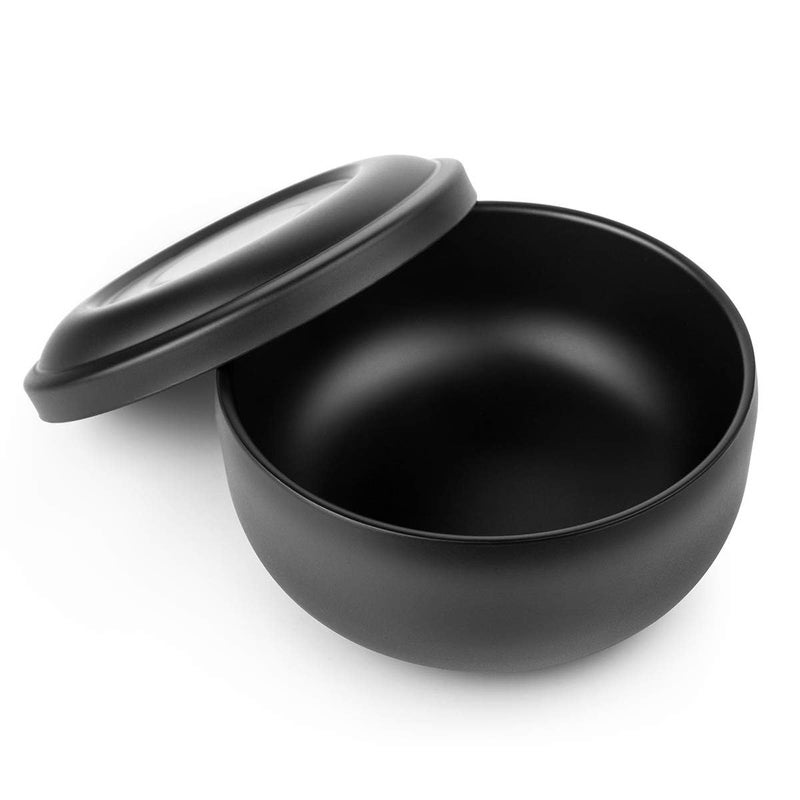 QSHAVE Stainless Steel Shaving Bowl with Lid 4 Inch Diameter Large Deep Size Matte Black Chrome Coating - Image 3