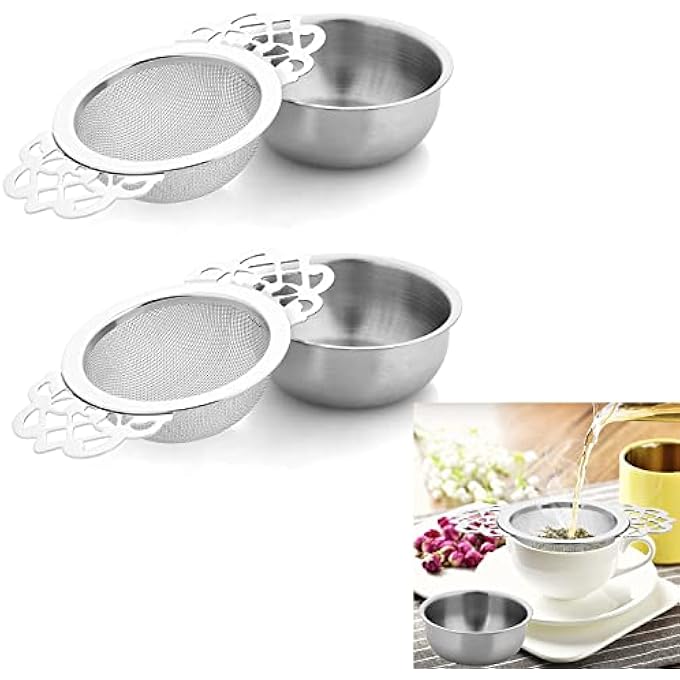 SYOSI 2 Pcs Fine Mesh Tea Strainers With Bowl Stainless Steel Loose Tea Infusers Strainers Diameter Mini Tea Fine Sieve Ideal For Loose Tea Juice Coffee Filter - Image 1