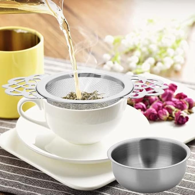 SYOSI 2 Pcs Fine Mesh Tea Strainers With Bowl Stainless Steel Loose Tea Infusers Strainers Diameter Mini Tea Fine Sieve Ideal For Loose Tea Juice Coffee Filter - Image 4