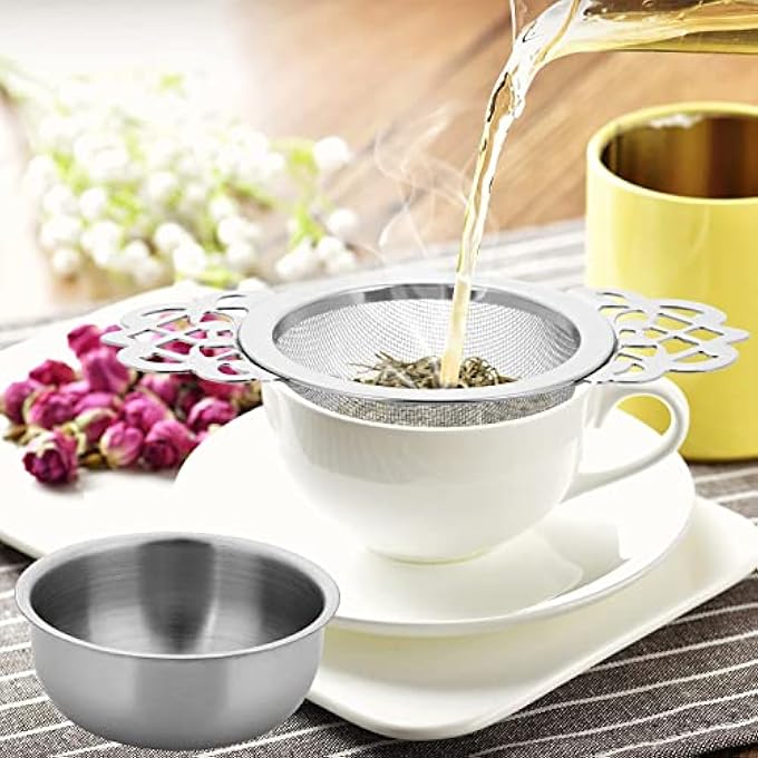 SYOSI 2 Pcs Fine Mesh Tea Strainers With Bowl Stainless Steel Loose Tea Infusers Strainers Diameter Mini Tea Fine Sieve Ideal For Loose Tea Juice Coffee Filter - Image 5