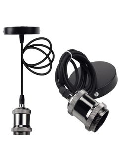 Next Life E27 Pendant Light Set ceiling rose (E27/edison fitting), Aluminium Light Pendant E27 Bulbs Fitting Set with Braided Fabric Cable  - Image 1
