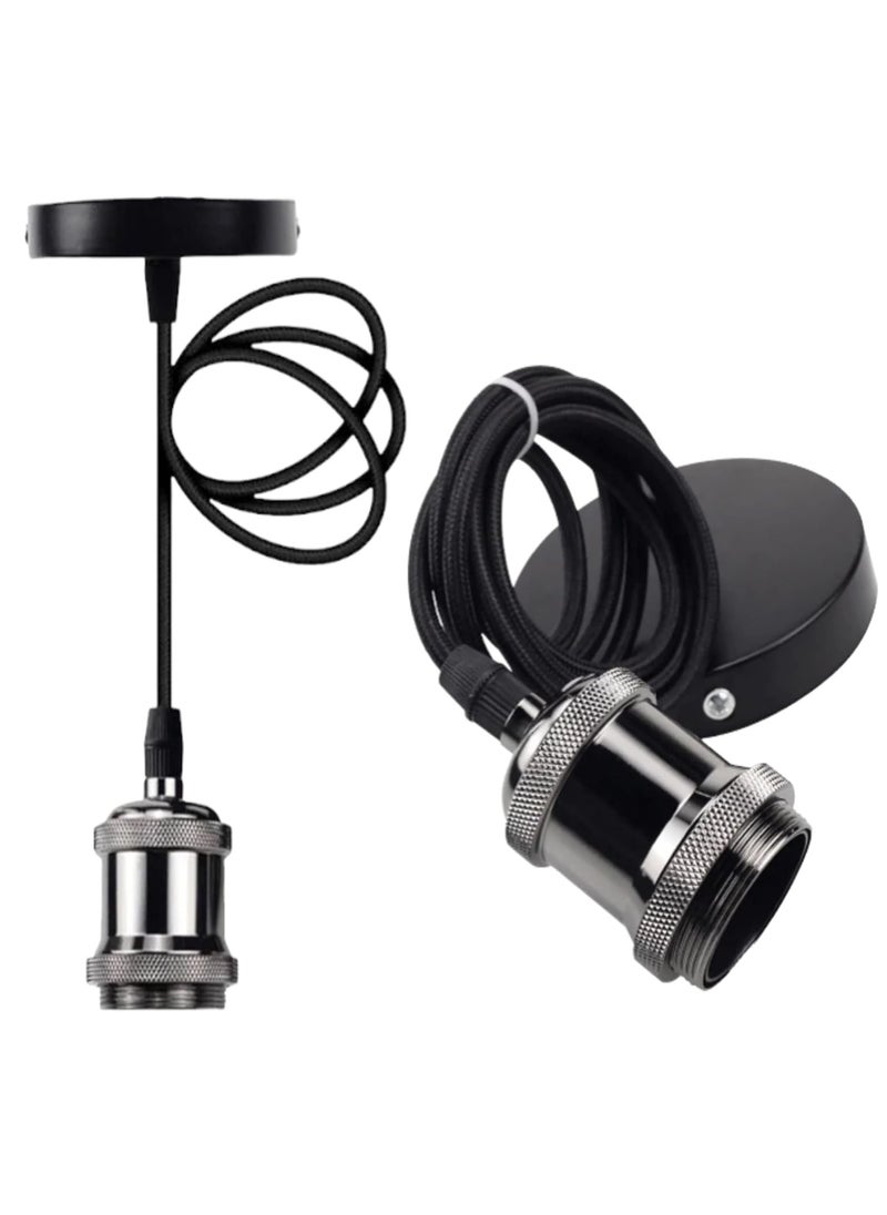 Next Life E27 Pendant Light Set ceiling rose (E27/edison fitting), Aluminium Light Pendant E27 Bulbs Fitting Set with Braided Fabric Cable  - Image 1