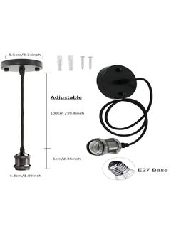 Next Life E27 Pendant Light Set ceiling rose (E27/edison fitting), Aluminium Light Pendant E27 Bulbs Fitting Set with Braided Fabric Cable  - Image 5