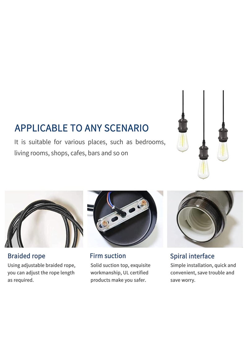 Next Life E27 Pendant Light Set ceiling rose (E27/edison fitting), Aluminium Light Pendant E27 Bulbs Fitting Set with Braided Fabric Cable  - Image 2