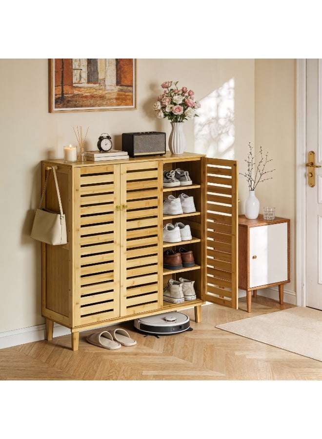 Solid Bamboo Shoes Cabinet with Ventilated Slatted Doors – 5-Tier Freestanding Shoe Organizer Rack for Entryway, Hallway, Closet, Space-Saving Wooden Storage Unit - Image 4