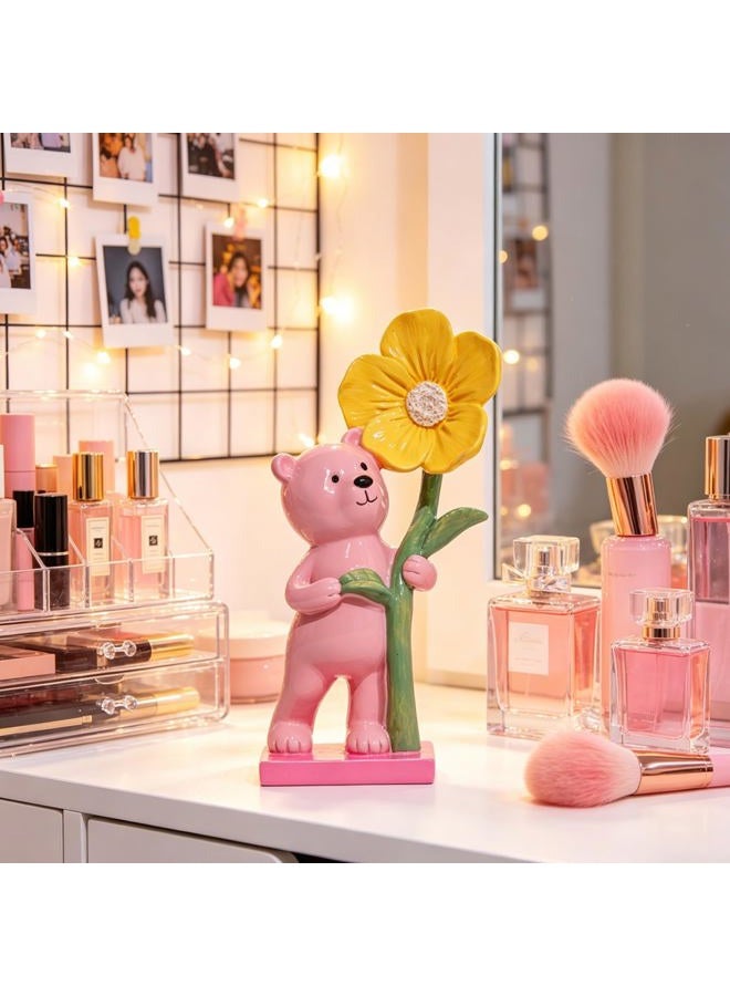 DiliComing Cute Bear Figurines Home Decor - Pink Small Resin Bear Statues for Home Decor Office Desktop Shelf Living Room Decoration Handmade Womens Gift 4x3x8 Inch - Image 4