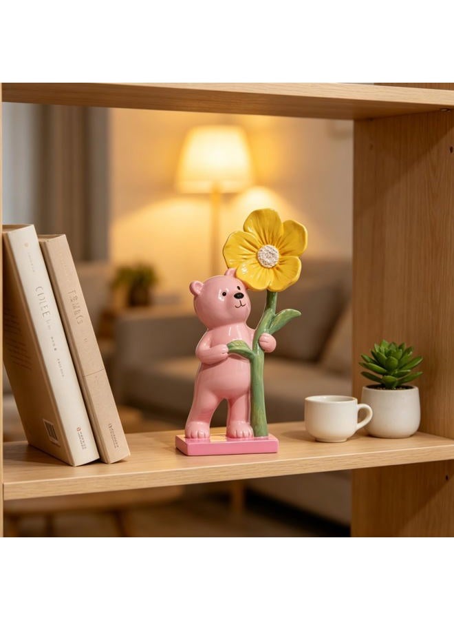 DiliComing Cute Bear Figurines Home Decor - Pink Small Resin Bear Statues for Home Decor Office Desktop Shelf Living Room Decoration Handmade Womens Gift 4x3x8 Inch - Image 3