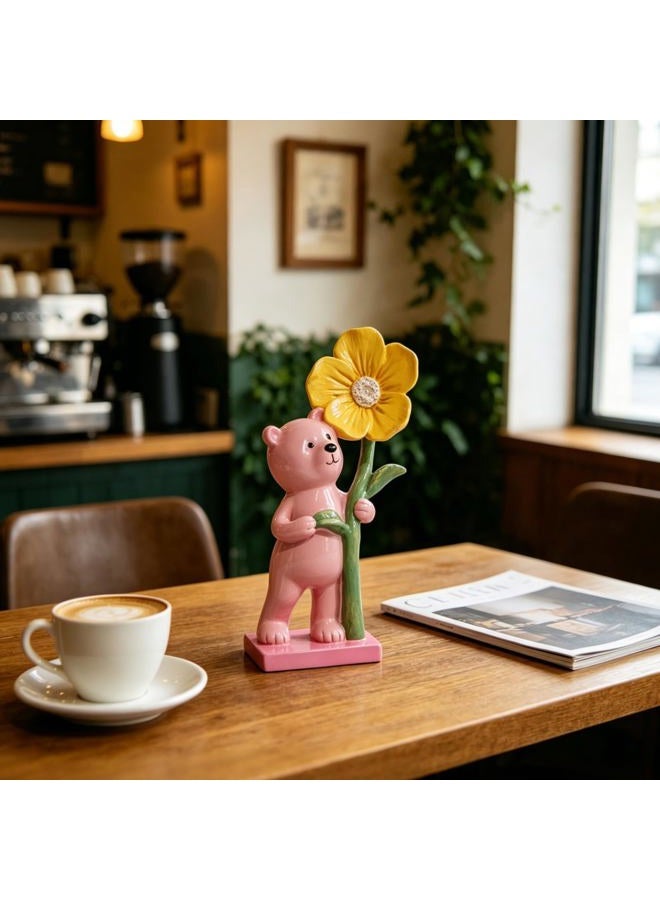 DiliComing Cute Bear Figurines Home Decor - Pink Small Resin Bear Statues for Home Decor Office Desktop Shelf Living Room Decoration Handmade Womens Gift 4x3x8 Inch - Image 2