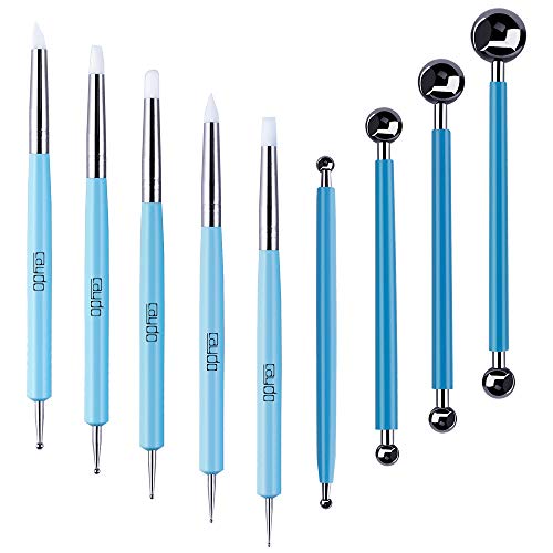 Caydo 9 Pieces Stylus Tools, 5 Pieces 2 Way Total 10 Different DIY Silicone and Ceramic Clay Indentation Tool and 4 Pieces Double-Ended Metal Ball Tools - Image 1