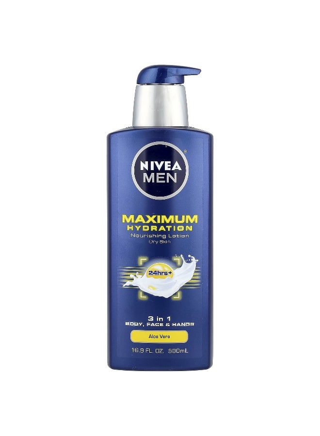 Nivea Nivea, Men, Maximum Hydration, Nourishing Lotion, Dry Skin, Aloe Vera, 16.9 fl oz (500 ml) - Image 1