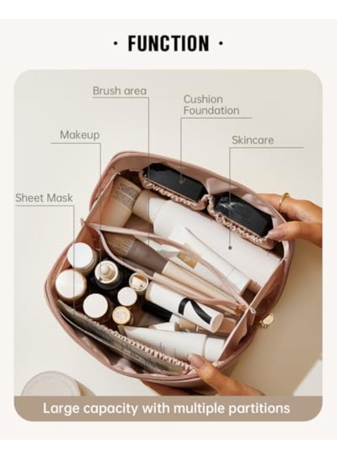 EACHY Travel Makeup BagLarge Capacity Cosmetic Bags for WomenWaterproof Portable Pouch Open Flat Toiletry Bag Make up Organizer with Divider and Handle Gifts for Women Pink Medium - Image 4
