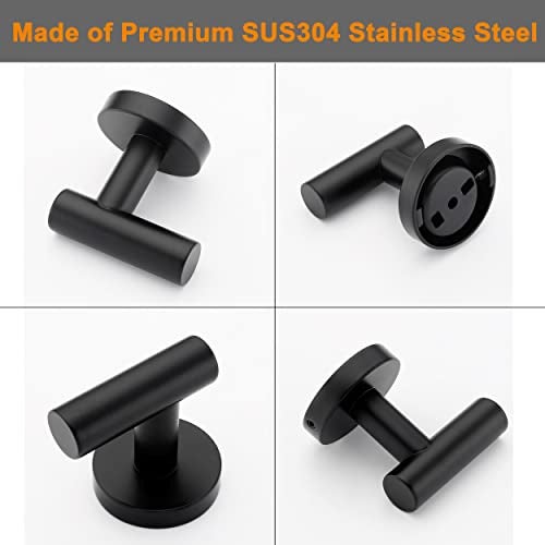 Nolimas Towel Coat Hook Matte Black SUS304 Stainless Steel Bathroom Clothes Cabinet Closet Sponges Robe Hook Wall Mounted Round Kitchen Heavy Duty Door Hanger 2 Packs - Image 5
