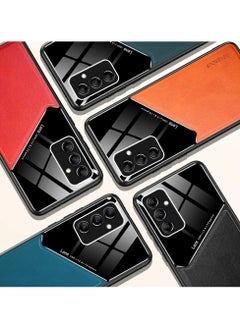 Generic Case Compatible With Samsung Galaxy A25 Cover Luxury Leather And Glass With Car Magnetic Holder Phone Cover Soft Frame Silicone (Orange)  - Image 2