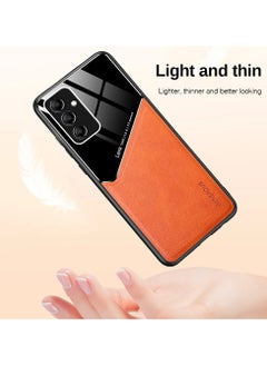 Generic Case Compatible With Samsung Galaxy A25 Cover Luxury Leather And Glass With Car Magnetic Holder Phone Cover Soft Frame Silicone (Orange)  - Image 3