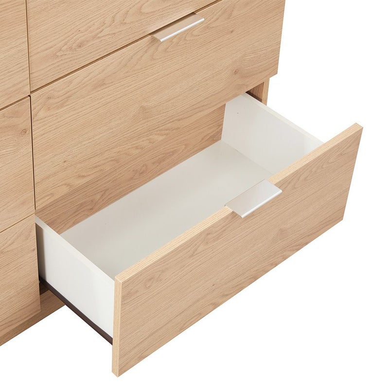 DANUBE HOME Float 6 Drawers Dresser With Glass Top & Mirror | Durable Vanity Table | Dressing Makeup Desk | Modern Design Bedroom Furniture L120xW40.5xH80cm - Natural Oak - Image 3