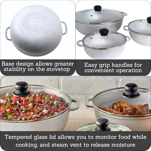 IMUSA Caldero Stock Pot with Glass Lid 3pc Set, 1.5/2.5/5.2qt, Cast Aluminum, Perfect for Serving Medium & Small Groups, Riveted Handles, Made in Colombia, Silver. - Image 2