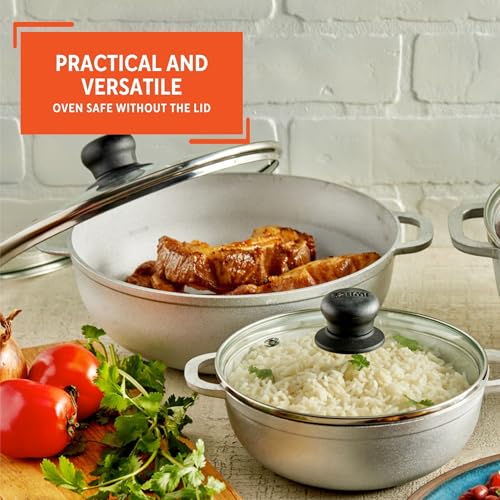 IMUSA Caldero Stock Pot with Glass Lid 3pc Set, 1.5/2.5/5.2qt, Cast Aluminum, Perfect for Serving Medium & Small Groups, Riveted Handles, Made in Colombia, Silver. - Image 4