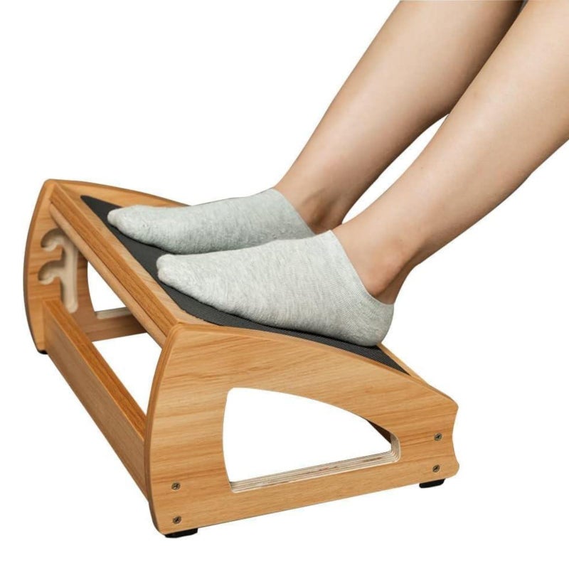 StrongTek Ergonomic Under Desk Footrest, 3 Adjustable Heights Wooden Office Footrest, Large Anti-Slip Surface, Improves Posture and Blood Circulation, up to 400lbs (Natural) - Image 1