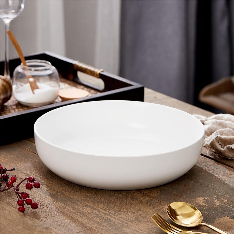 Swuut 10 Large Serving Bowl 28 Quart Big Salad Pasta Bowl Porcelain Fruit BowlMatte Mixing BowlsWide Soup Bowl for Family KitchenMicrowave  Dishwasher Safe White - Image 4