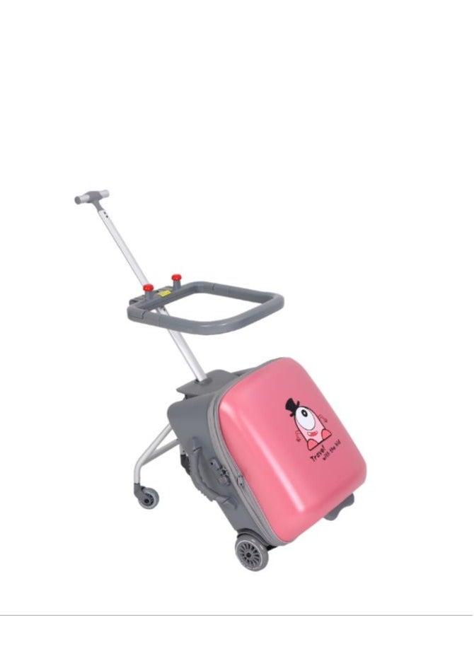 Golden Kids Ride-on Suitcase, Expandable Suitcase with Child Seat Design，Large Carry On Hardside Rolling Luggage with Detachable Trolley,Travel for Boys Girls (Expandable+Guardrail, Pink)  - Image 1