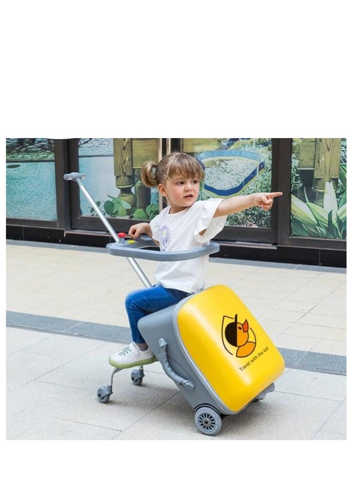 Golden Kids Ride-on Suitcase, Expandable Suitcase with Child Seat Design，Large Carry On Hardside Rolling Luggage with Detachable Trolley,Travel for Boys Girls (Expandable+Guardrail, Pink)  - Image 3
