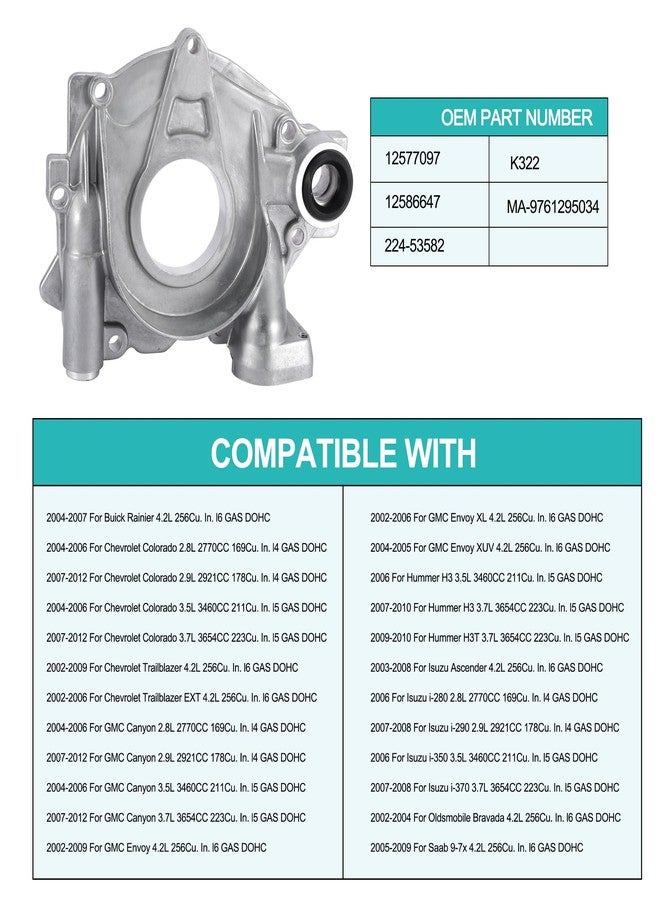 AULINK 12577097 12586647 K322 Oil Pump For Buick Rainier,Chevy Colorado Trailblazer,GMC Canyon Envoy,Hummer H3,Isuzu Ascender i-280 i-290 i-350 i-370,Oldsmobile Saab 2.8L 2.9L 3.5L 3.7L 4.2L 2002-2012 - Image 5