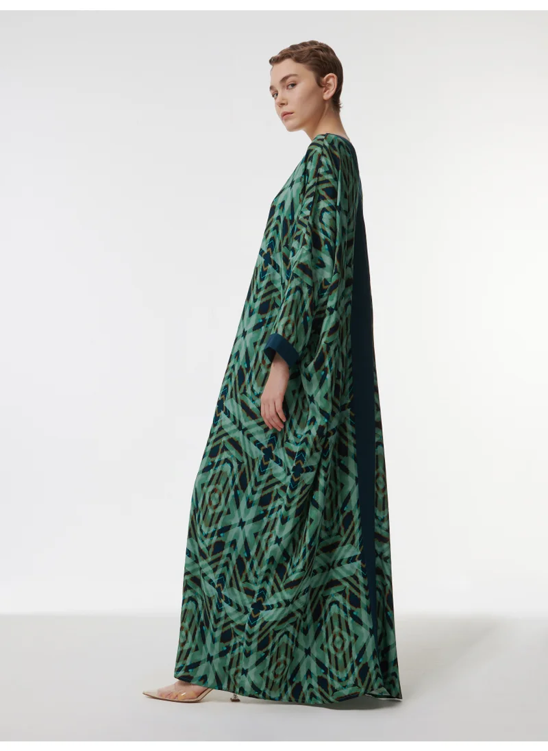 leem Contrast Panel Printed Kaftan