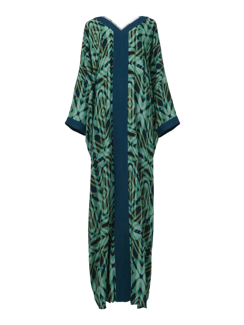 leem Contrast Panel Printed Kaftan