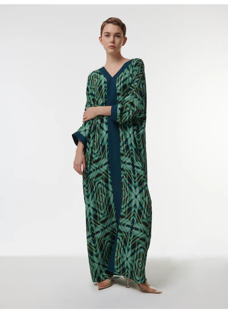 leem Contrast Panel Printed Kaftan