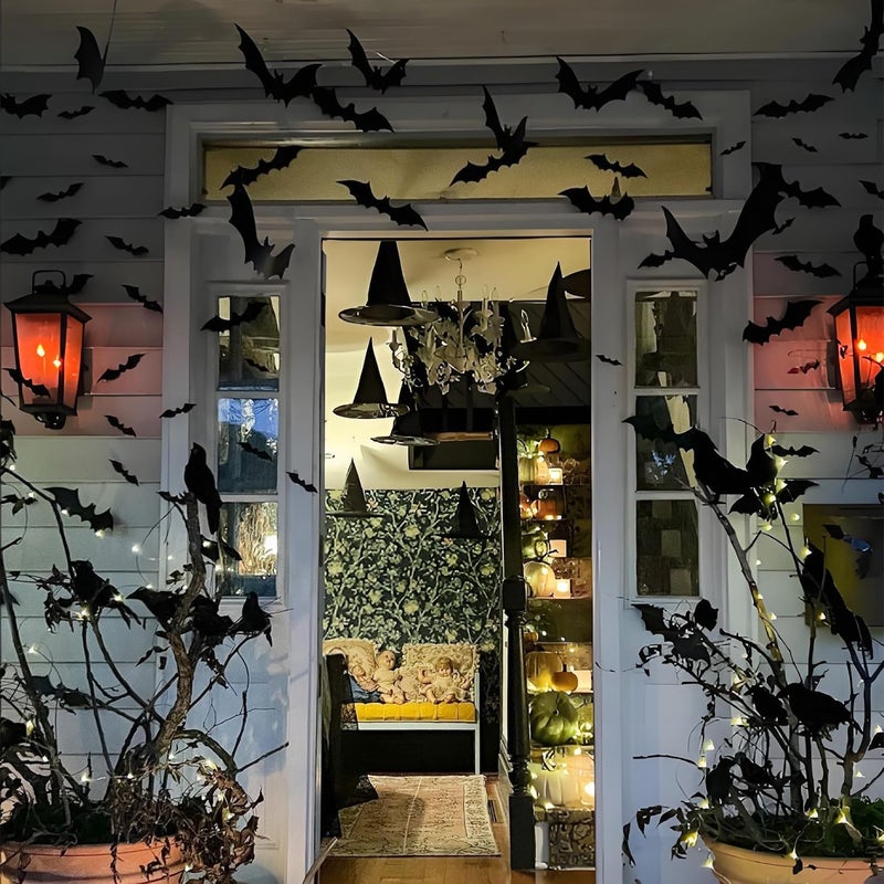 Yumatouch Practical experience crafted 60PCS Halloween Bats Decorations, Wall Decor Halloween Party Indoor Outdoor Party Supplies, Reusable PVC 3D Black Bats Stickers for DIY Home Window Door, 4 Sizes Bat All territory compatible build - Image 4
