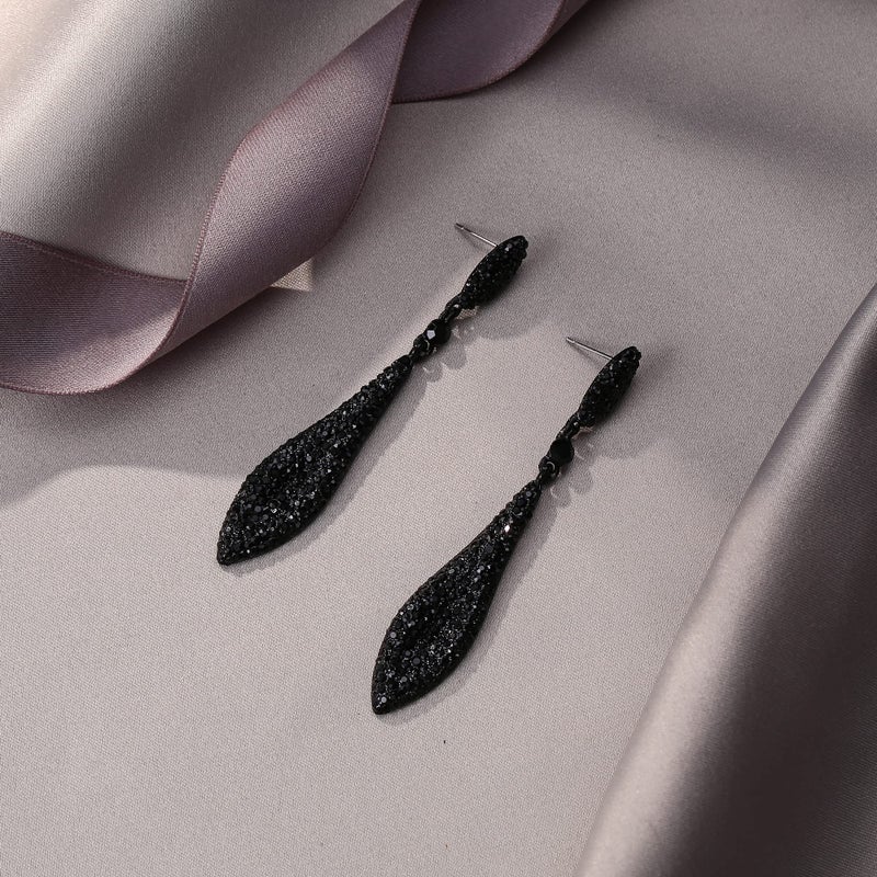 EVER FAITH Women's Austrian Crystal Double Waterdrop Wedding Prom Pierced Dangle Earrings Black Black-Tone - Image 4