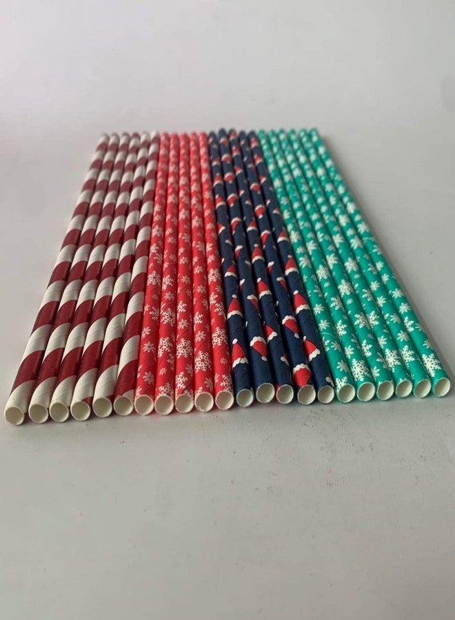 Shuiniba مصاصات ورقية شوانيبا لعيد الميلاد، مصاصات شرب ورقية مخططة قابلة للتحلل لعيد الميلاد للحفلات، الفعاليات والحرف، زينة حفلات استقبال المواليد 7.75 بوصة، 100 عبوة - ملونة - Image 3