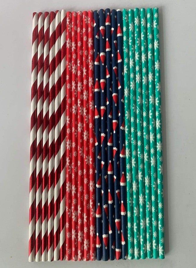 Shuiniba مصاصات ورقية شوانيبا لعيد الميلاد، مصاصات شرب ورقية مخططة قابلة للتحلل لعيد الميلاد للحفلات، الفعاليات والحرف، زينة حفلات استقبال المواليد 7.75 بوصة، 100 عبوة - ملونة - Image 2