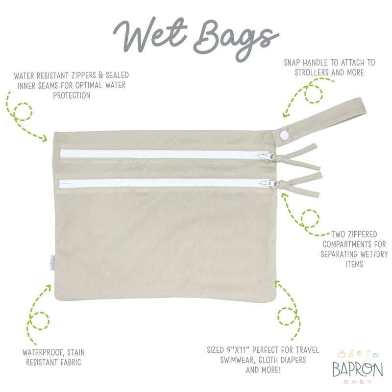 BapronBaby Minimalist Champagne Wet Dry Bag - Waterproof Two Zipper Pockets - Reusable for Mealtime, Diapers, Stroller, Snacks, Swimsuits - Machine Washable - 11" x 9" - Image 2