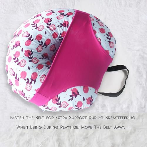 Kradyl Kroft 5in1 Baby Feeding Pillow with 100% Cotton Removable Cover | Breastfeeding Pillow | Nursing Pillow with Belt and Hoop (Pomegranate) - Image 2