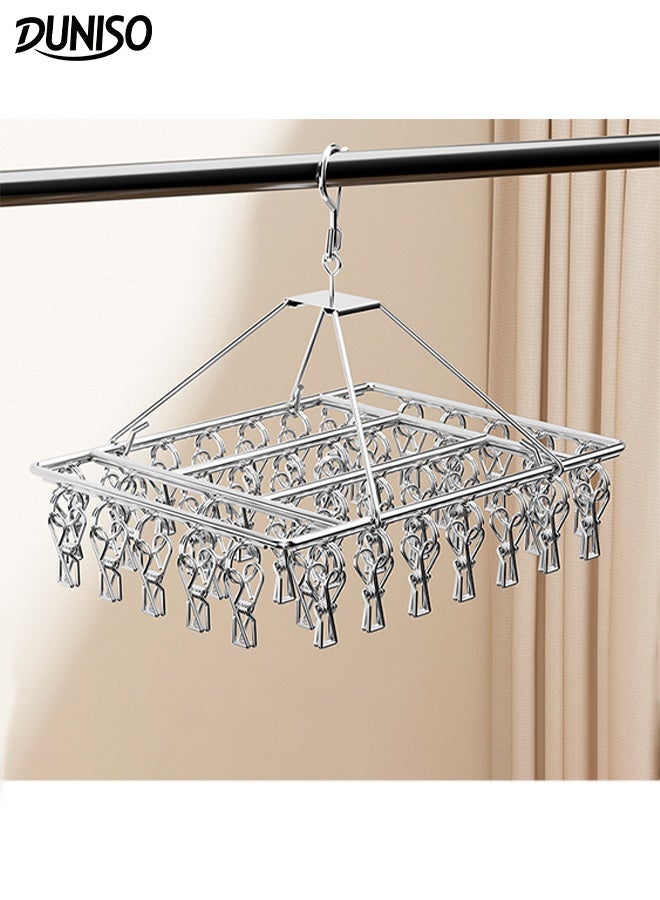 DUNISO Stainless Steel Durable Sock Dryer Foldable Sock Dryer Hanger with 50 Strong Clips Multi-Functional Rustproof Windproof Sock Hanger Space-Saving Rotary Wind-sock Dryer Hanger for Shoe Insoles, Socks, Underwear, Baby Clothes - Image 1