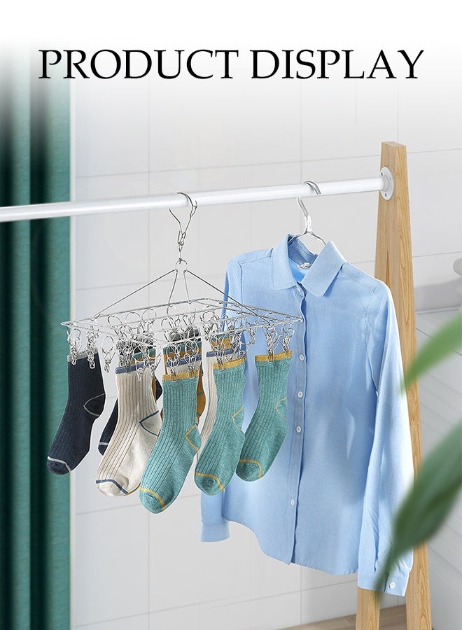 DUNISO Stainless Steel Durable Sock Dryer Foldable Sock Dryer Hanger with 50 Strong Clips Multi-Functional Rustproof Windproof Sock Hanger Space-Saving Rotary Wind-sock Dryer Hanger for Shoe Insoles, Socks, Underwear, Baby Clothes - Image 3