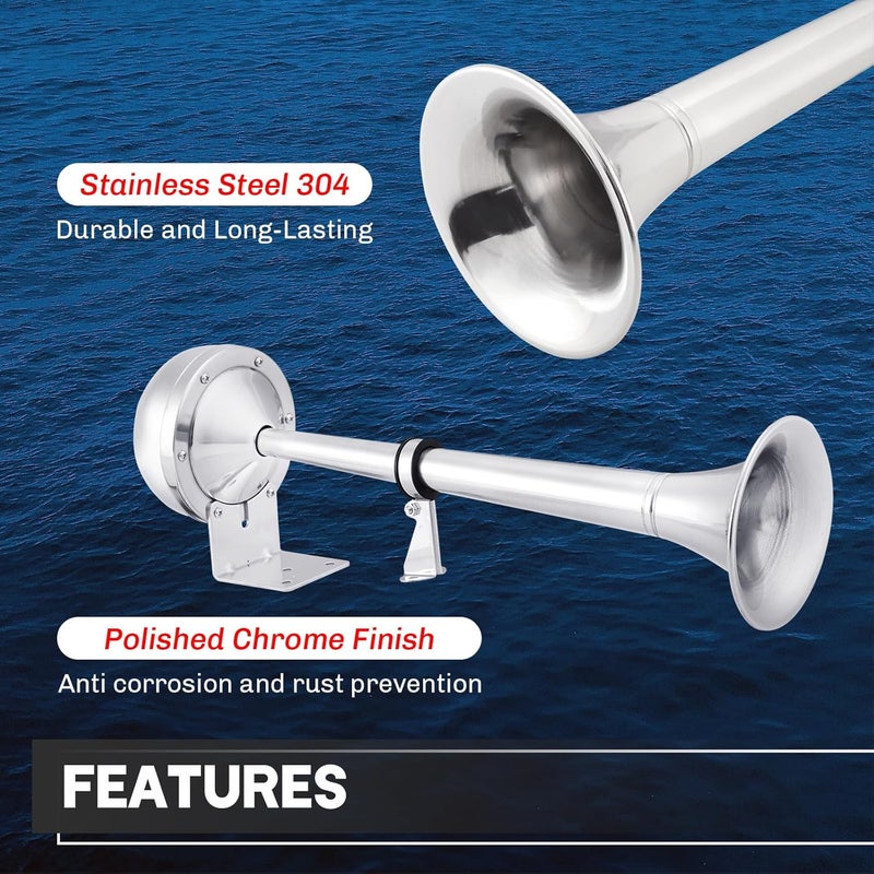 weyleity Boat Horn Waterproof Stainless Steel Single Trumpet, Electric Horn for 12v Boats Ship Sailboat Yacht Off-Road Vehicle Truck SUV RV Vans Touring Car - Image 4
