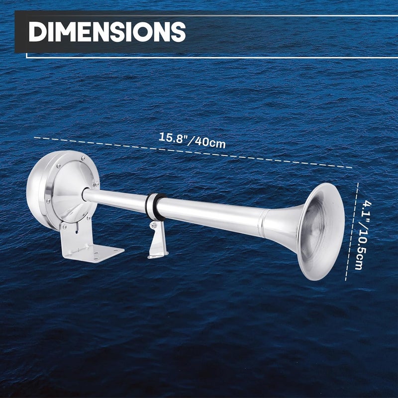 weyleity Boat Horn Waterproof Stainless Steel Single Trumpet, Electric Horn for 12v Boats Ship Sailboat Yacht Off-Road Vehicle Truck SUV RV Vans Touring Car - Image 2