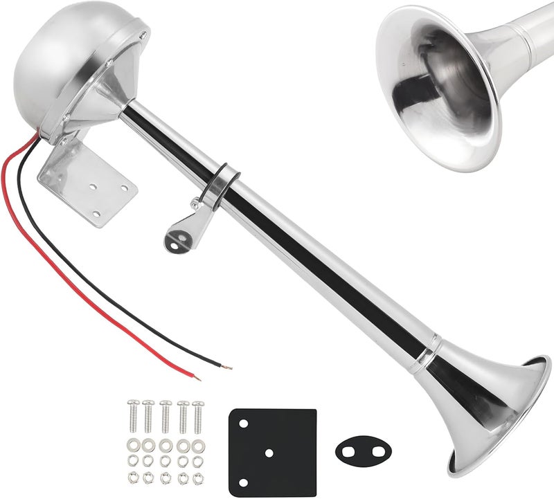 weyleity Boat Horn Waterproof Stainless Steel Single Trumpet, Electric Horn for 12v Boats Ship Sailboat Yacht Off-Road Vehicle Truck SUV RV Vans Touring Car - Image 1