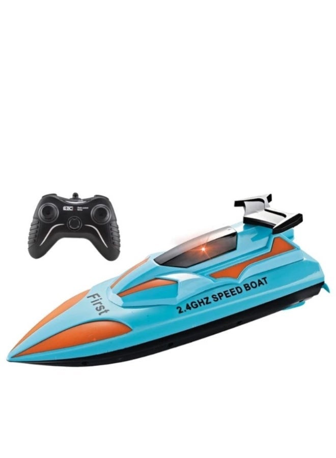 Remote-controlled speedboat, light blue, with LED lights, for children - Image 1