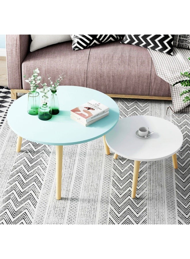 DANUBE HOME Vito Coffee Table Set of 2 Multifunctional Center Table Round Modern Furniture For Living Room White 60x60x42 cm - Image 1