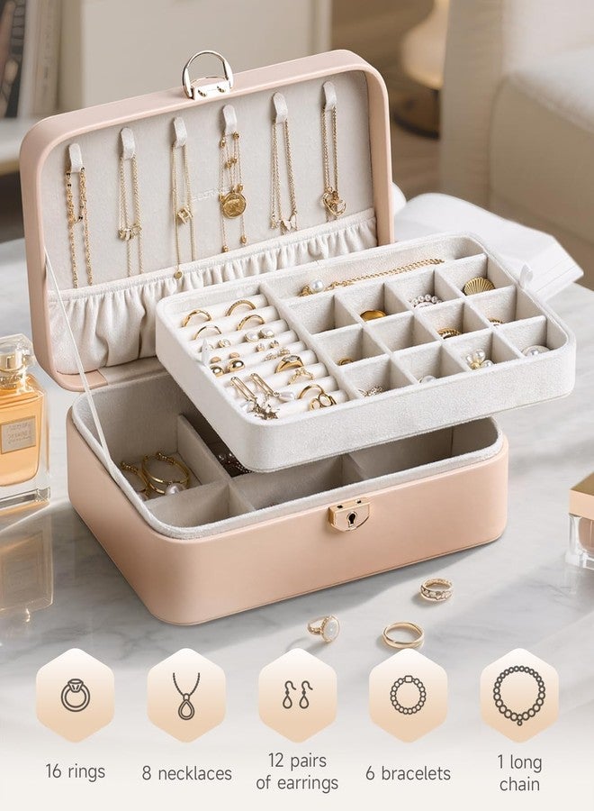 CASEGRACE 2-Layer Jewelry Box with Removable Tray, Portable Jewelry Organizer for Earrings Necklaces Rings, Gift for Women Girls on Birthday Valentine's Day (Amber powder) - Image 2