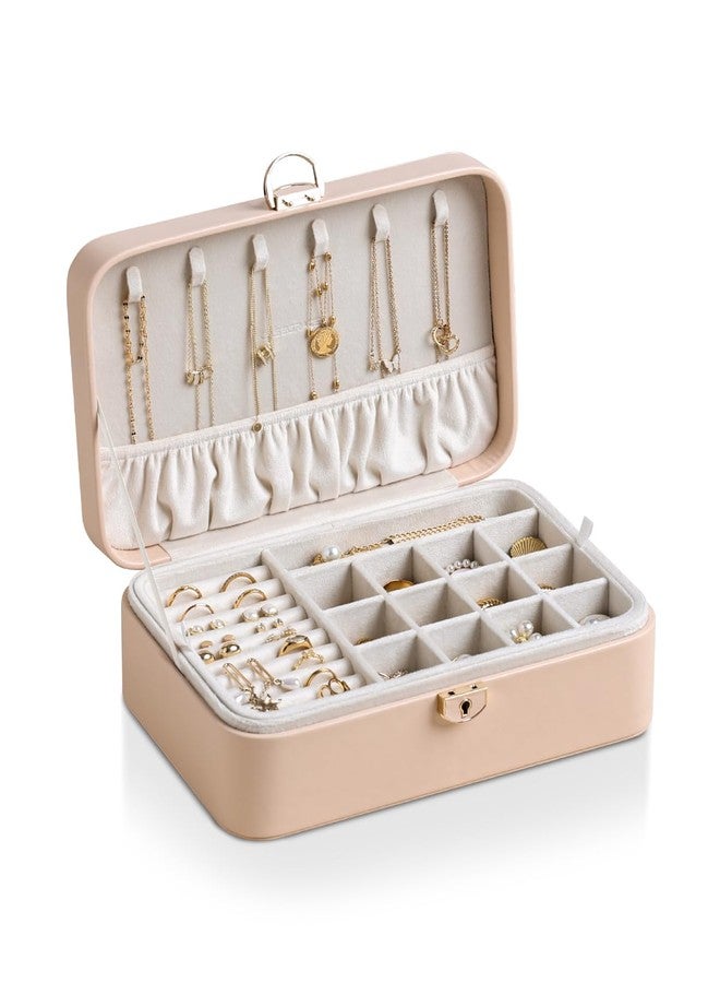 CASEGRACE 2-Layer Jewelry Box with Removable Tray, Portable Jewelry Organizer for Earrings Necklaces Rings, Gift for Women Girls on Birthday Valentine's Day (Amber powder) - Image 1
