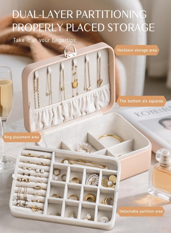 CASEGRACE 2-Layer Jewelry Box with Removable Tray, Portable Jewelry Organizer for Earrings Necklaces Rings, Gift for Women Girls on Birthday Valentine's Day (Amber powder) - Image 3