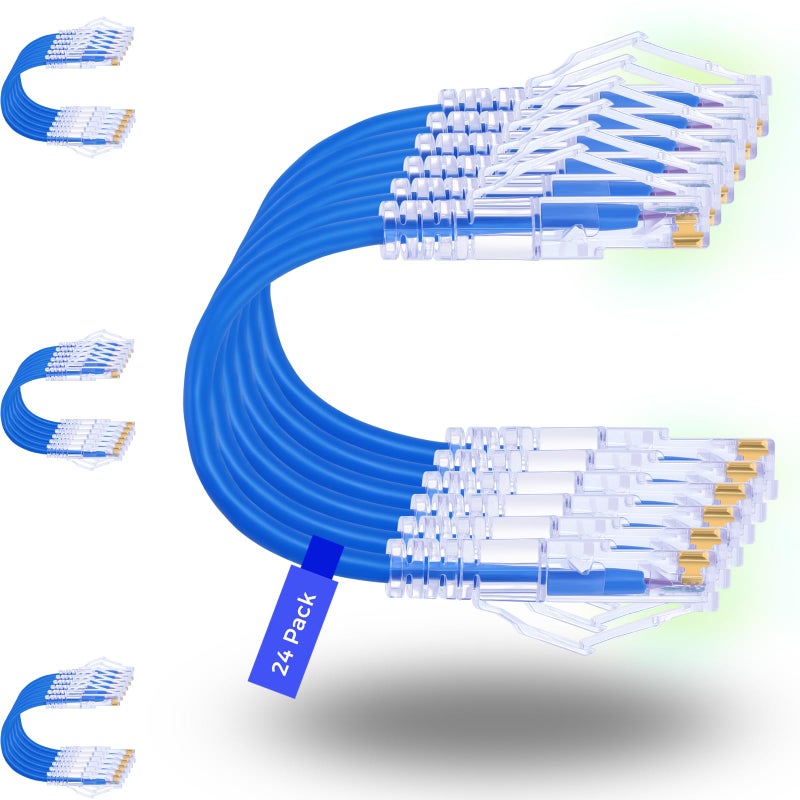 Rapink Patch Cables Cat6 Cat6a 3ft 24 Pack Slim Cat6a Ethernet Patch Cable 10G Support Snagless Cat 6 Patch Cable for Patch Panel to Switch Flexiable Cat6 Ethernet Cable Blue - Image 2