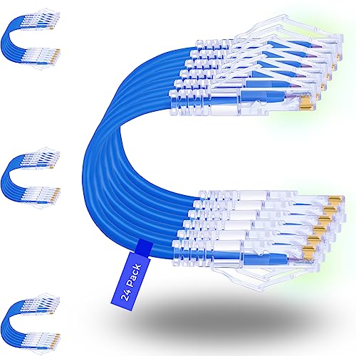 Rapink Patch Cables Cat6 Cat6a 3ft 24 Pack Slim Cat6a Ethernet Patch Cable 10G Support Snagless Cat 6 Patch Cable for Patch Panel to Switch Flexiable Cat6 Ethernet Cable Blue - Image 1
