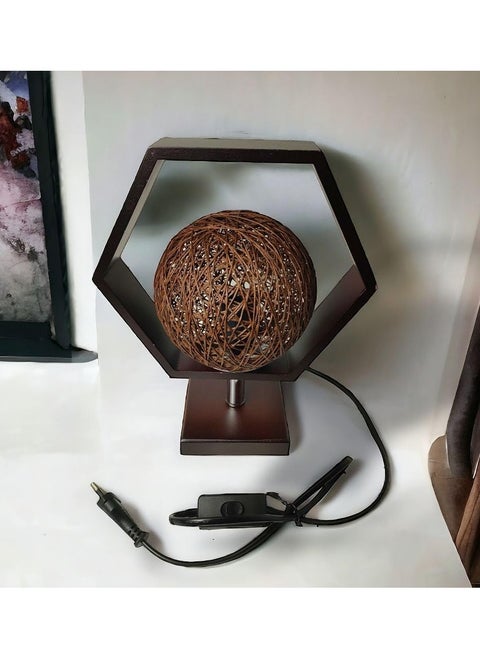 Decorative Wooden Rattan Ball Lamp With LED Light - Hexagonal Base Attractive Brown Add A Touch Of Elegance To Your Space
