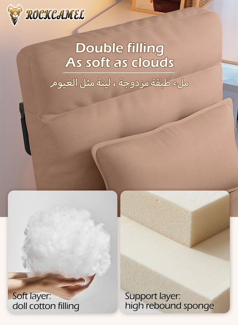 ROCKCAMEL 3 In 1 Folding Recliner Chair, Convertible Sofa Chair, 5-Position Manual Recliner with Pillow, Wide Adjustable Lounge Chair & Sofa Bed, Anti-Cat's Paw Leather for Home Office, Width 65cm, Brown - Image 5